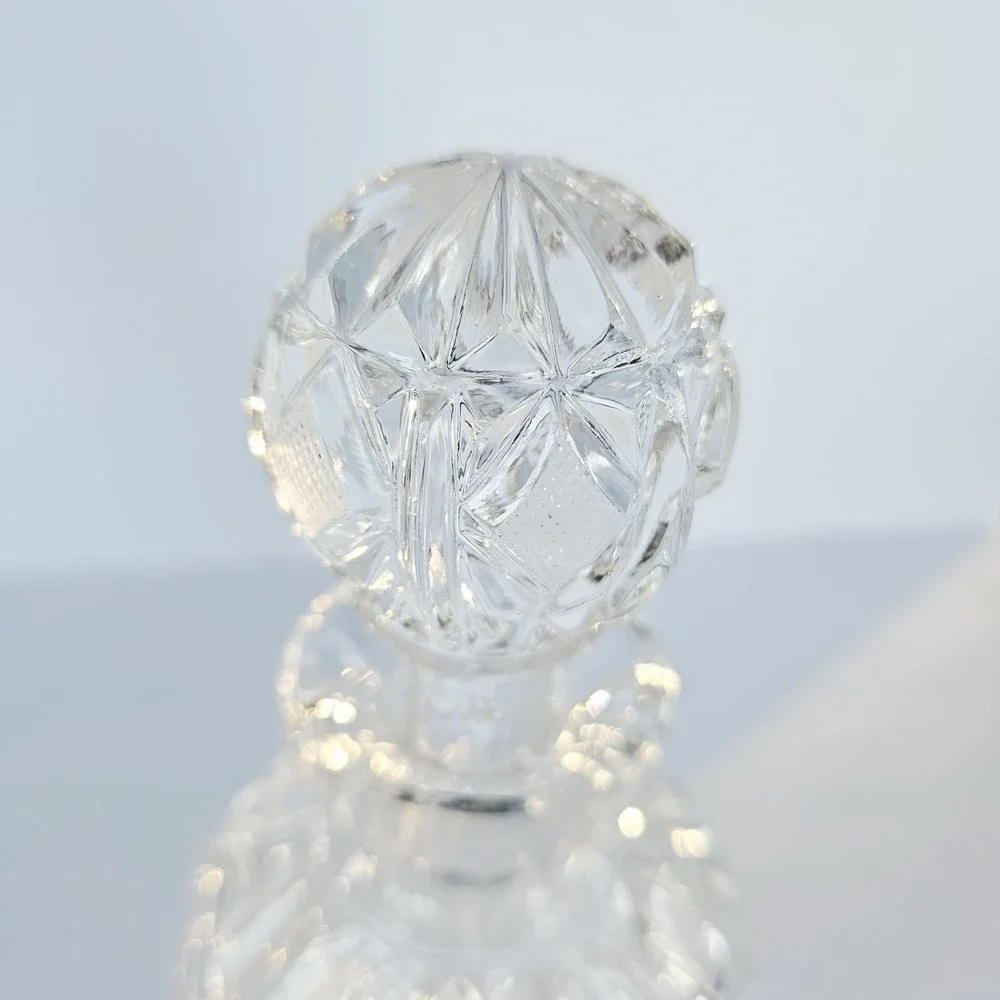 Vintage MCM Heavy Lead Crystal Liquor Decanter Starburst Diamond Pattern Barware